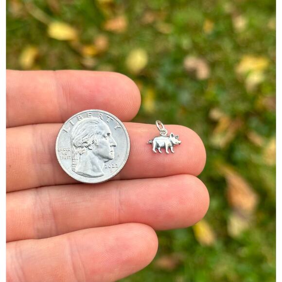 Sterling Silver Tiny Pig Charm, Sterling Silver Small Pig Pendant - Picture 5 of 5